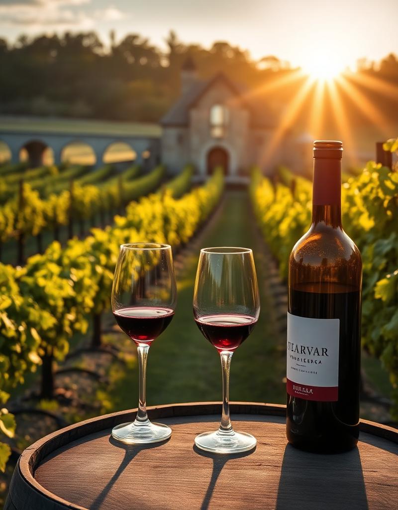 Vineyard wedding setting at golden hour